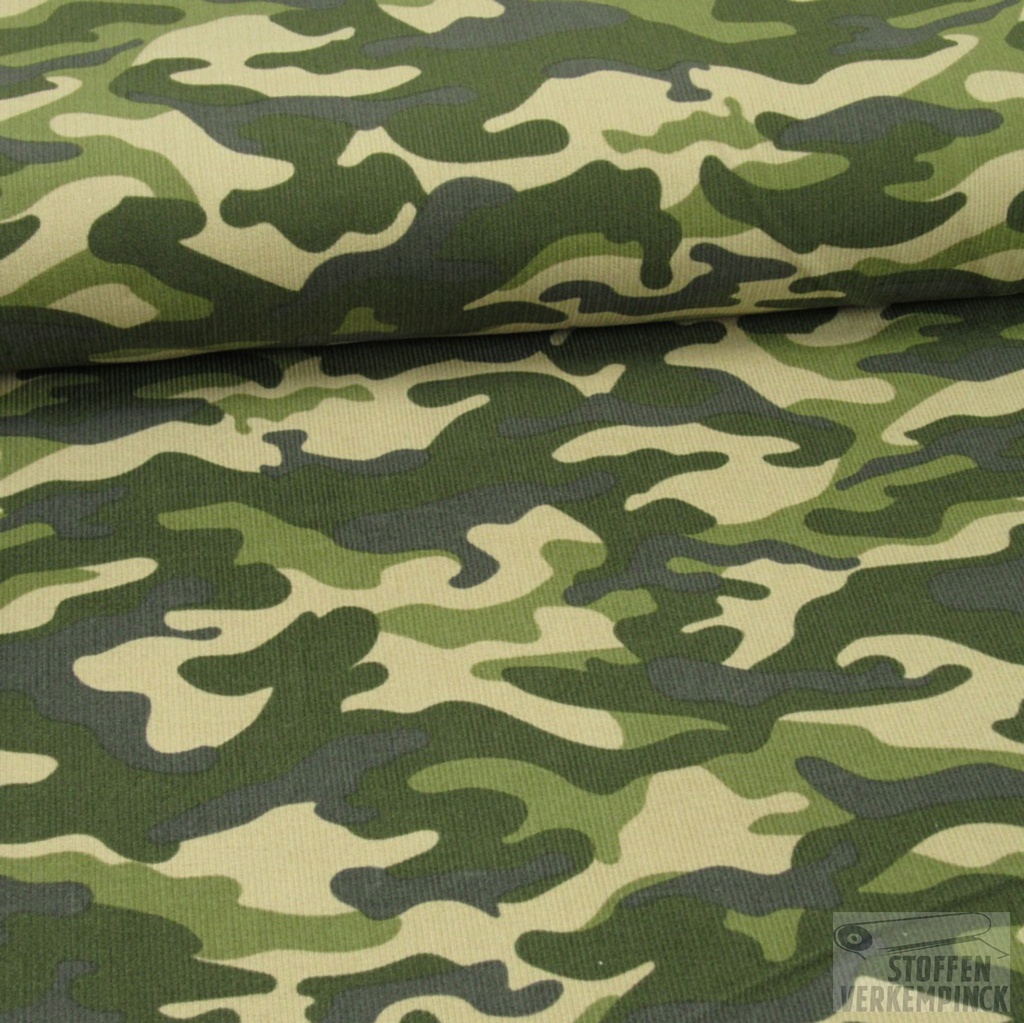 Ribfluweel Babycord camouflage - Army