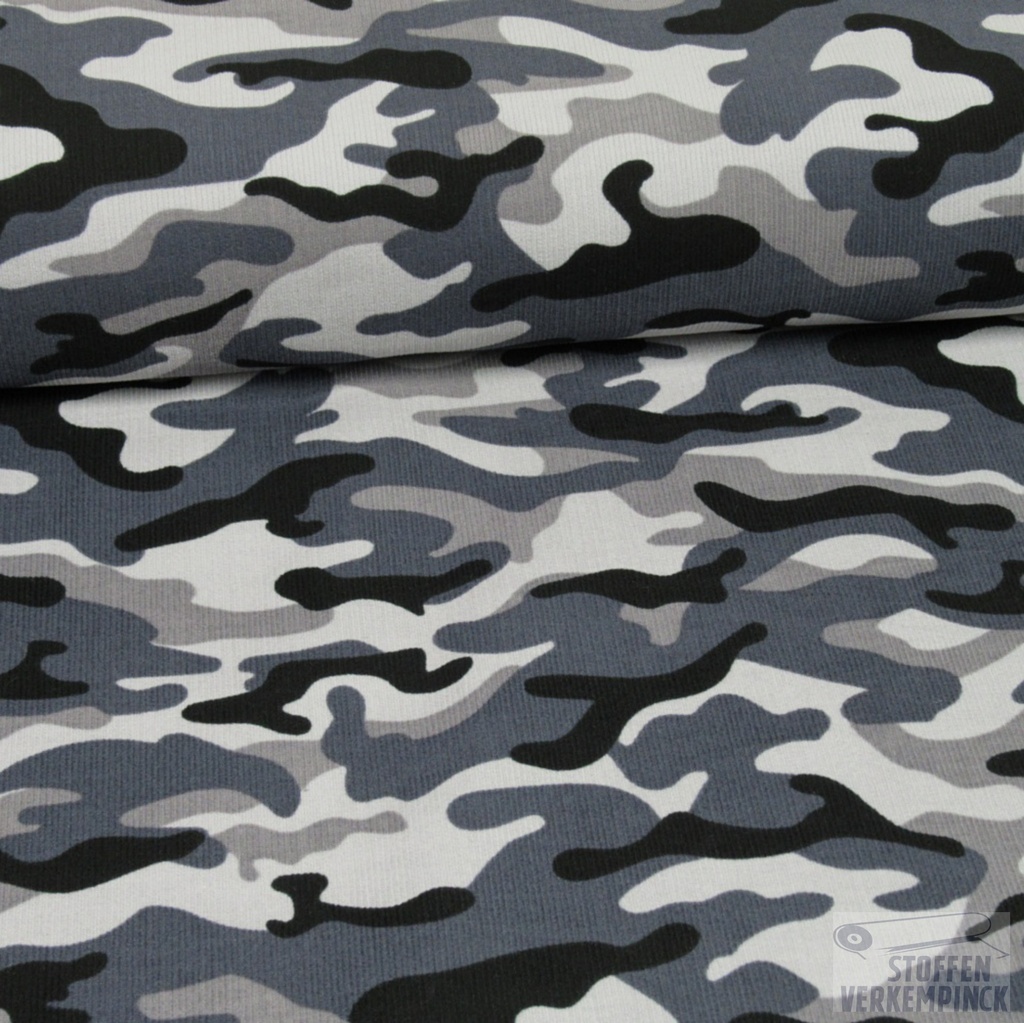 Ribfluweel Babycord camouflage - Grijs