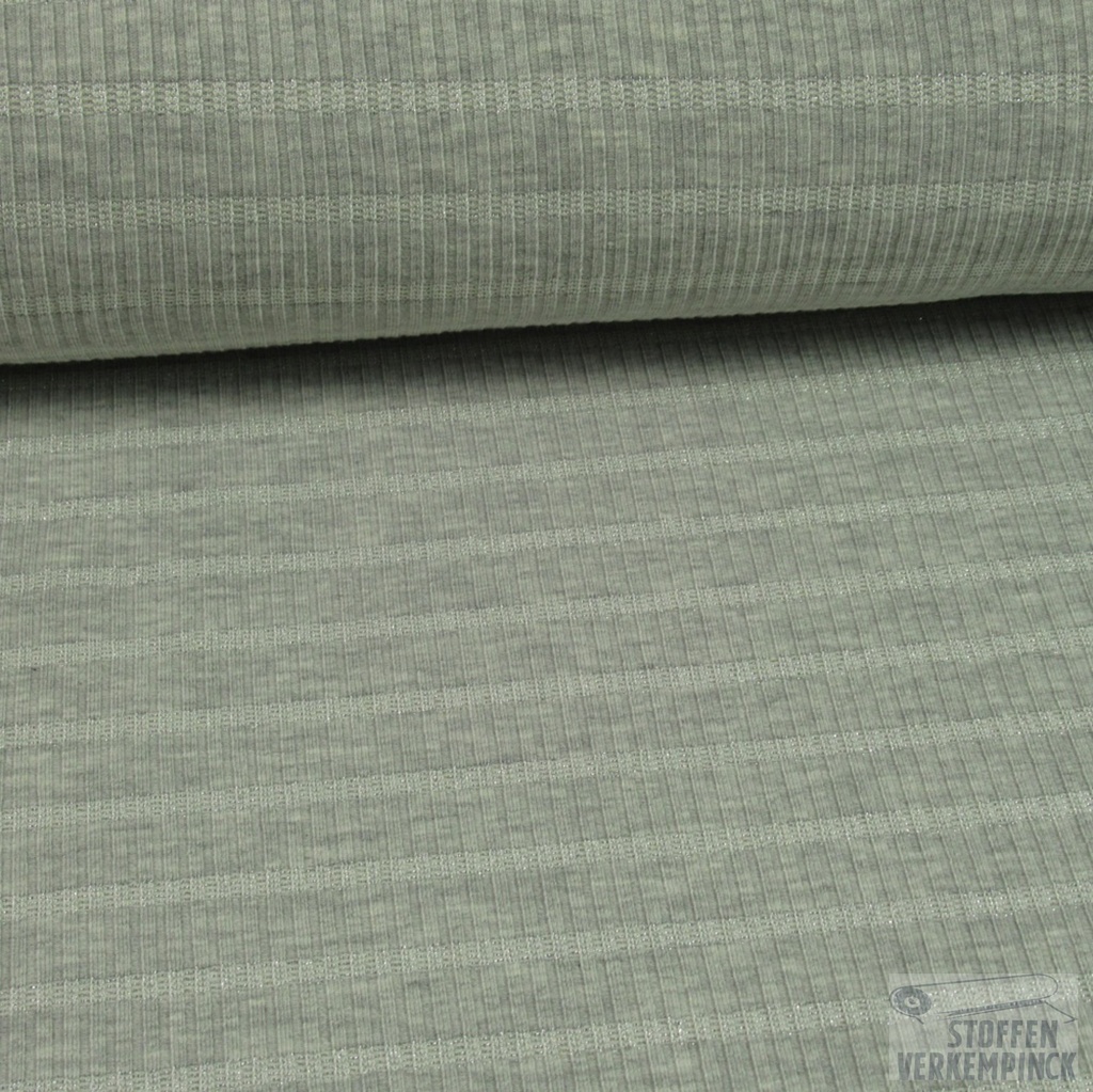 Ribjersey Lurex Strepen Light Grey