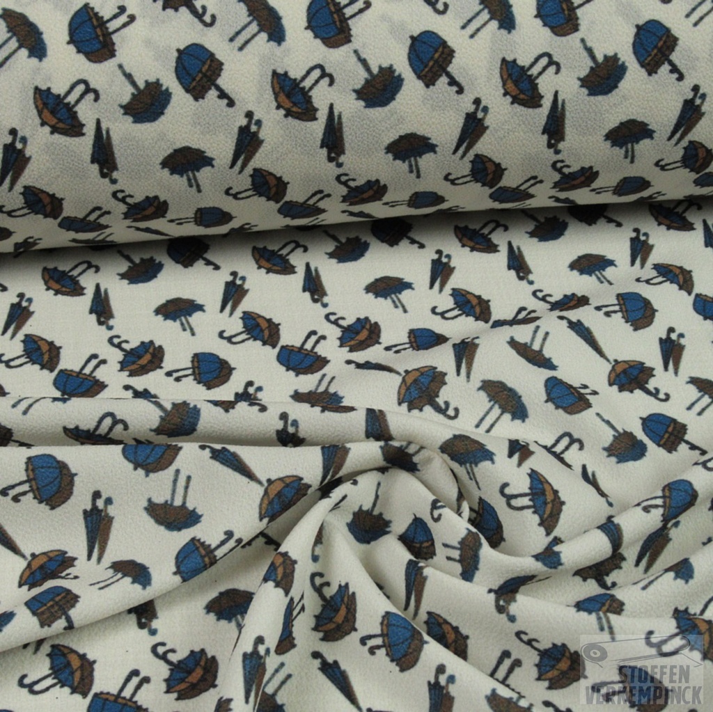 Stretch Crêpe Print Paraplu's Ecru