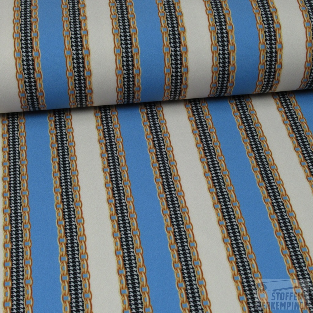 Stretch Polyester Print Striped Chains Light Blue