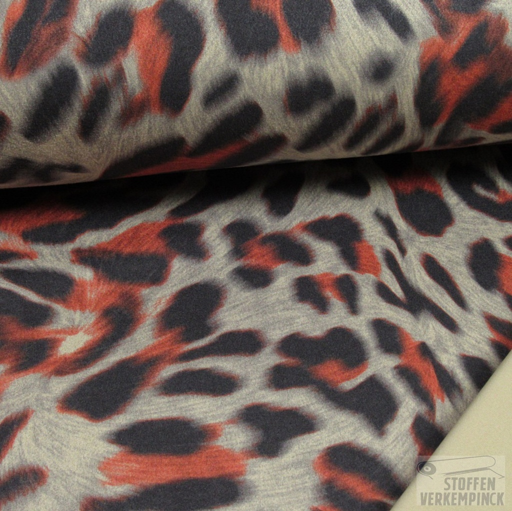 Stretch Suède Print Leopard Coral