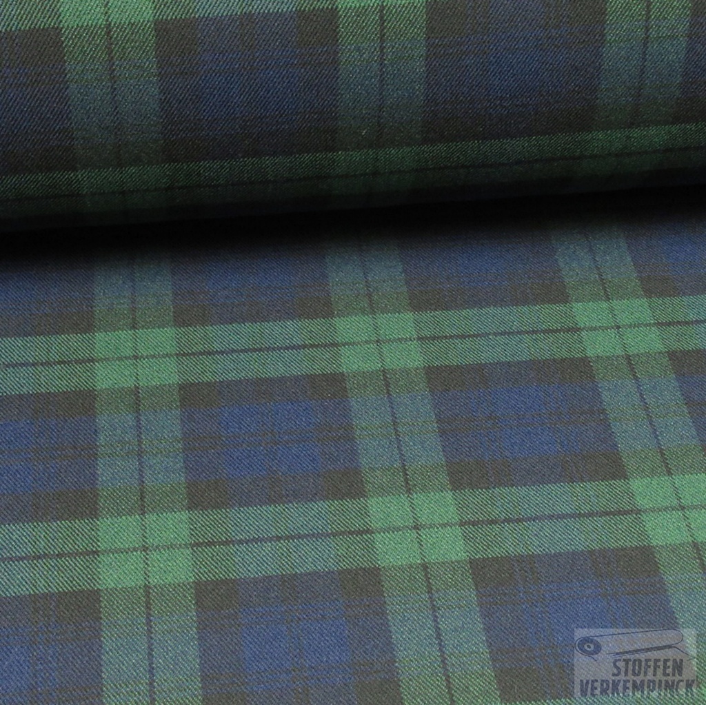 Stretch Tartan Big Check Black, Blue, Green