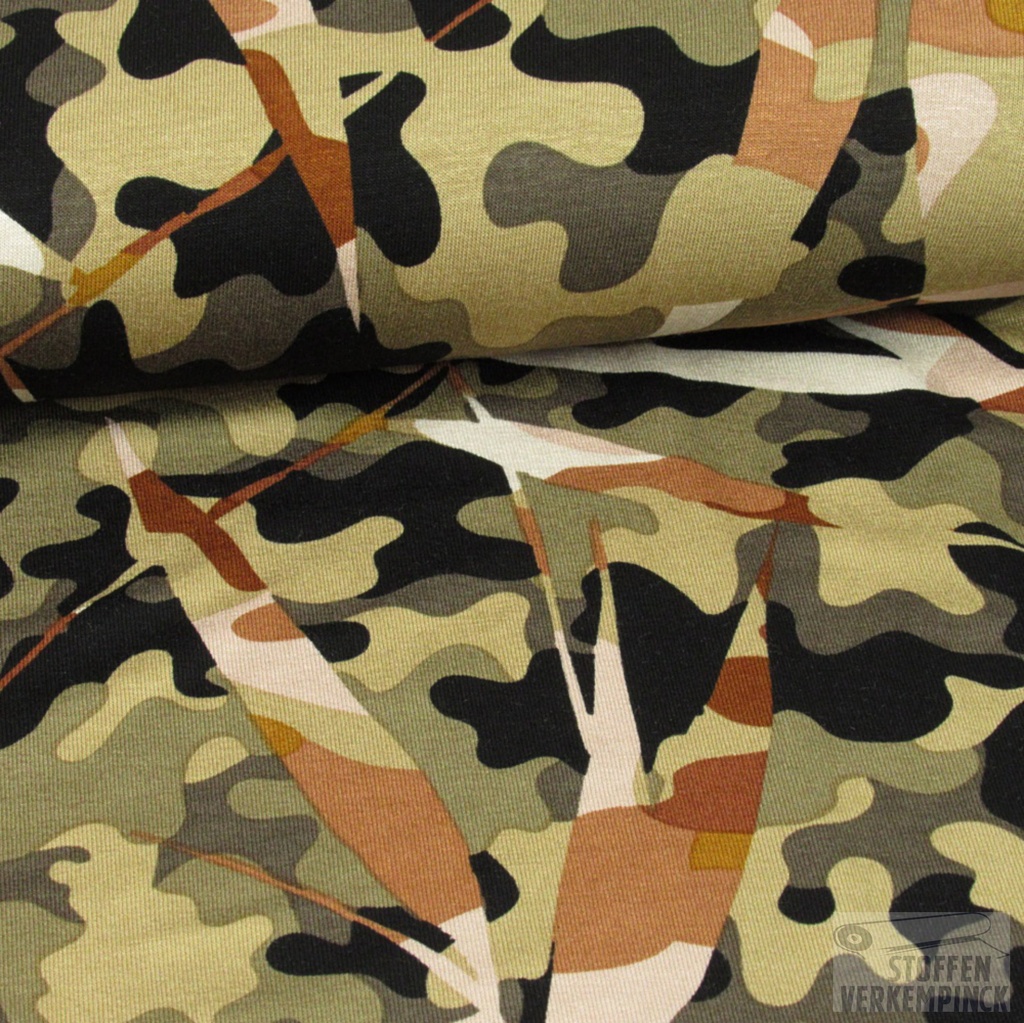 Viscose Jersey Leaves in Camo Beige