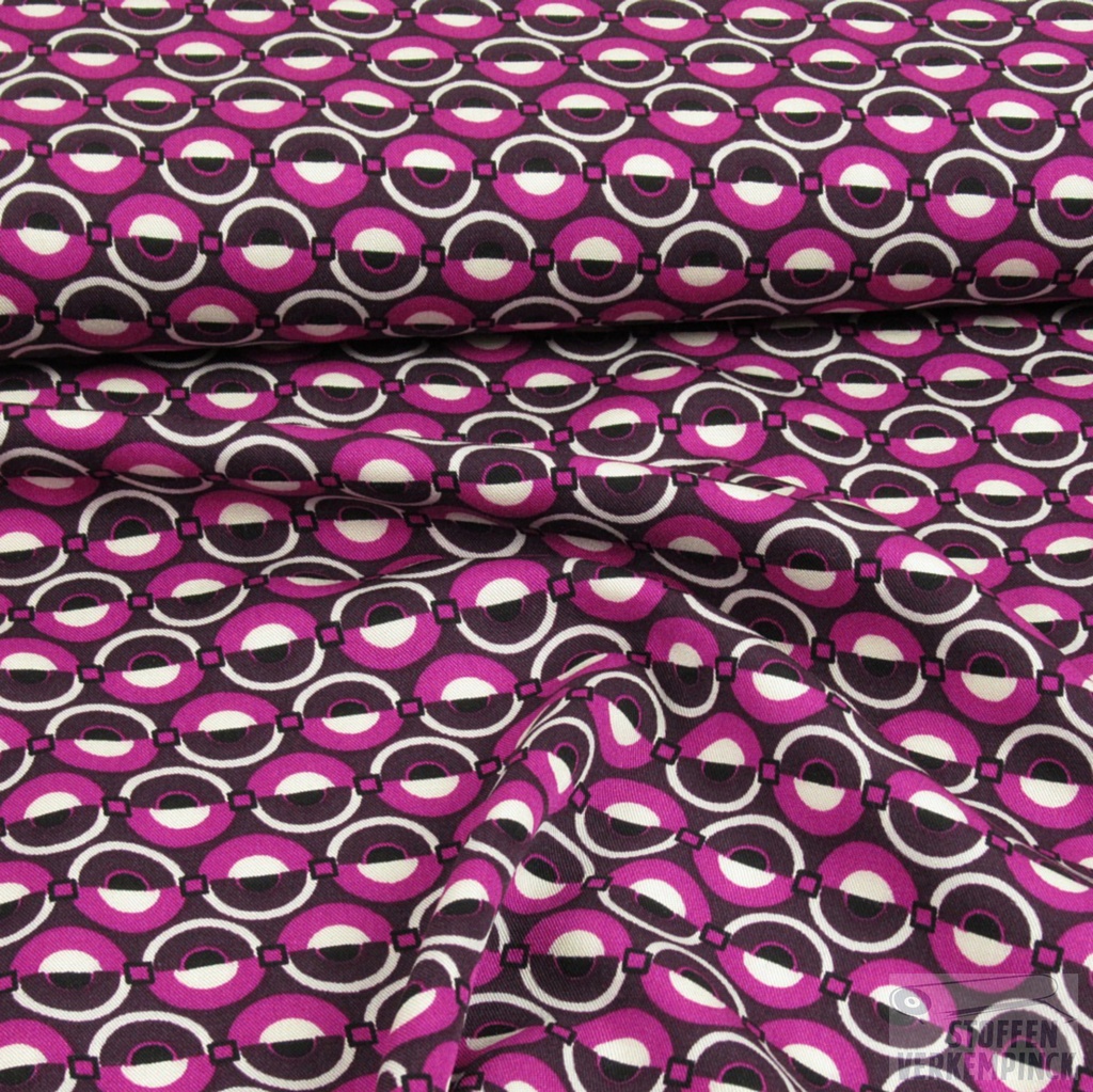 Viscose Twill Print Retro Bolletjes Fuchsia