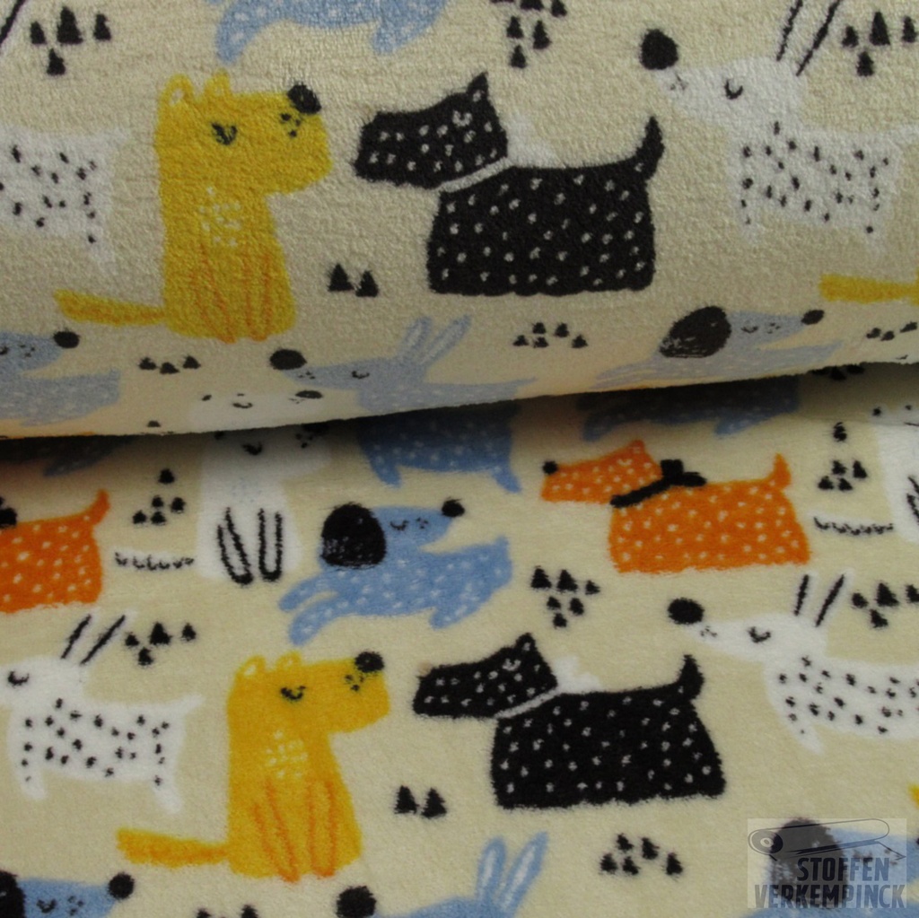 Wellness Fleece Print Hondjes Ecru