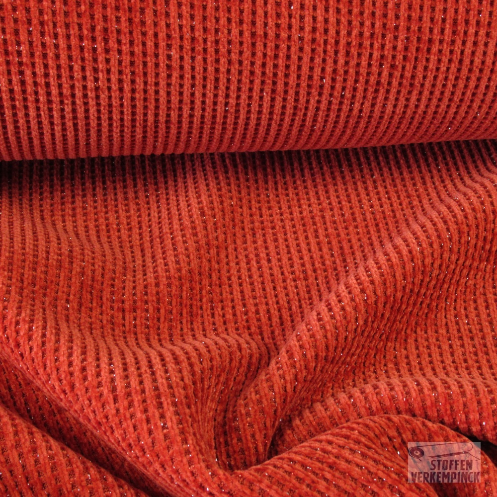 Jersey Chenille met Lurex Rood