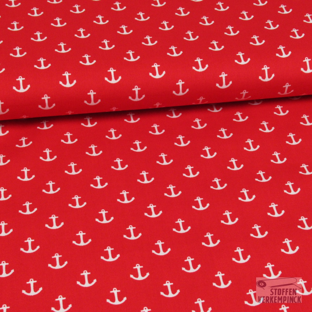 Popeline Print Anker Rood