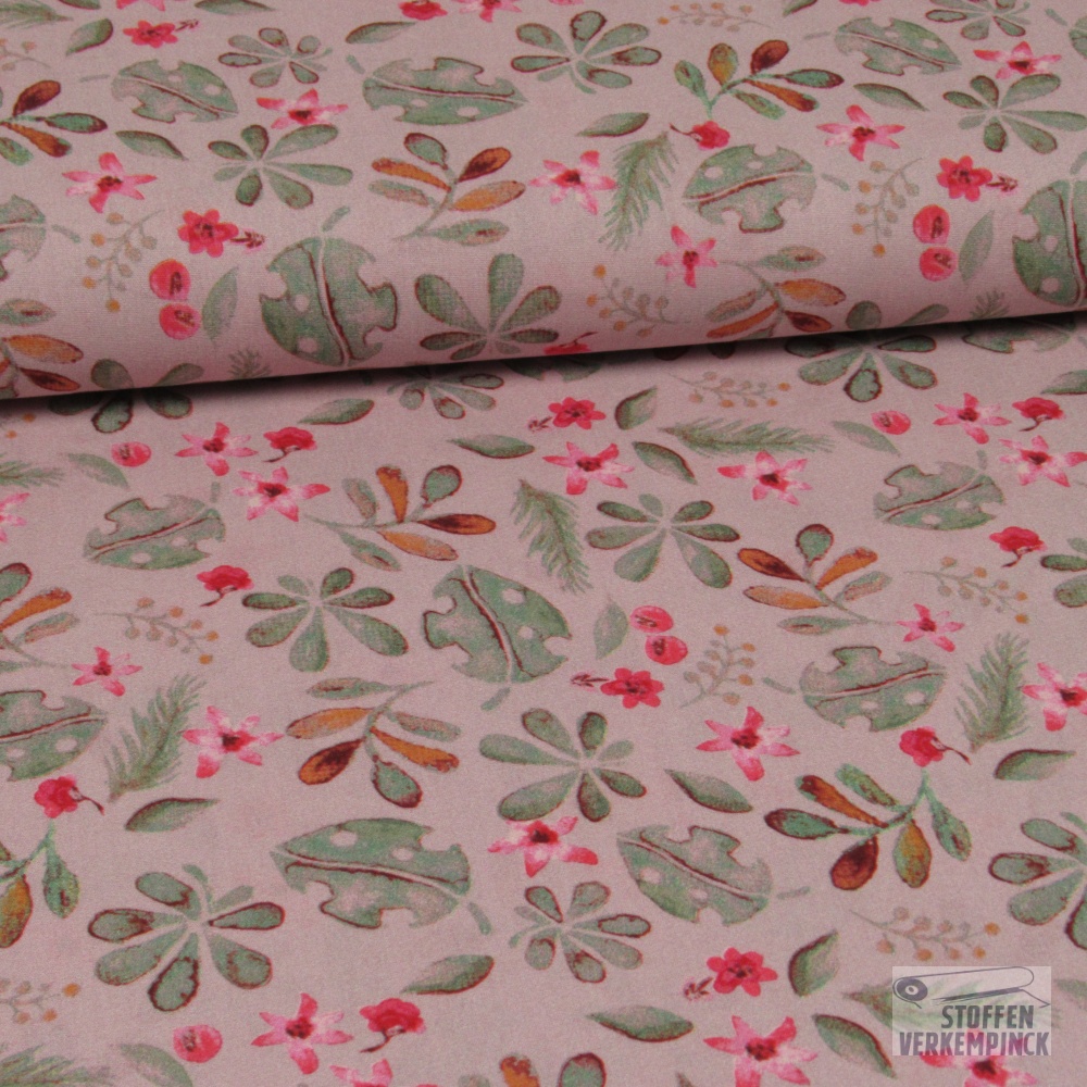 Popeline digital Jungle Leaves Rose