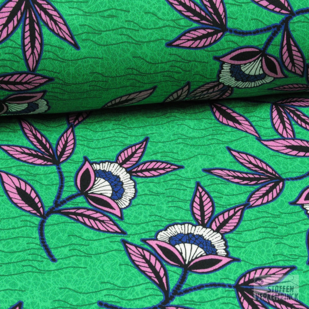 Viscose Retro Bloemen Rose/Blauw/Groen