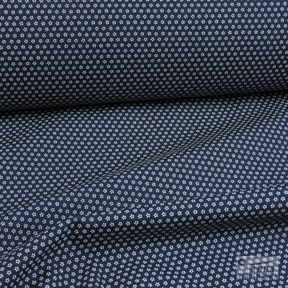 Popeline Print Wit bloempje op Navy