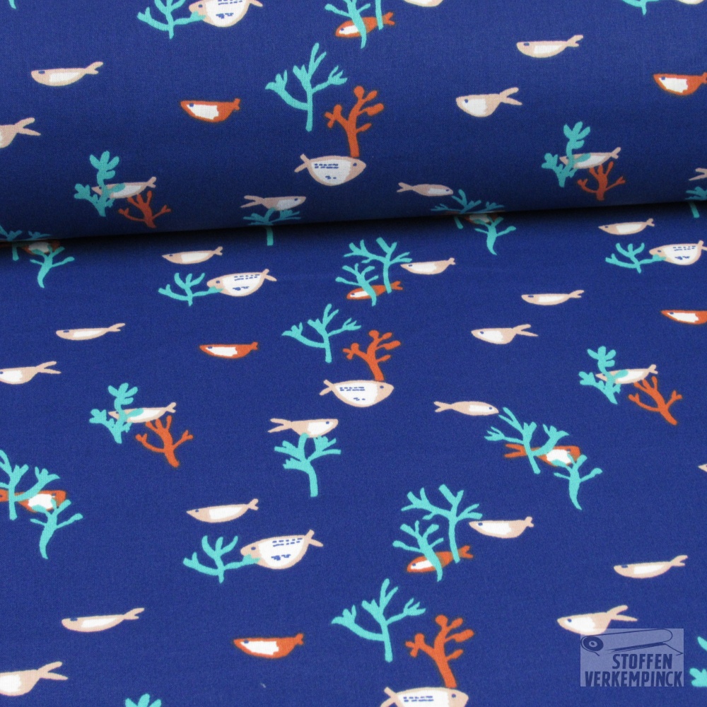 Katoen Print Koraal/visjes Blauw