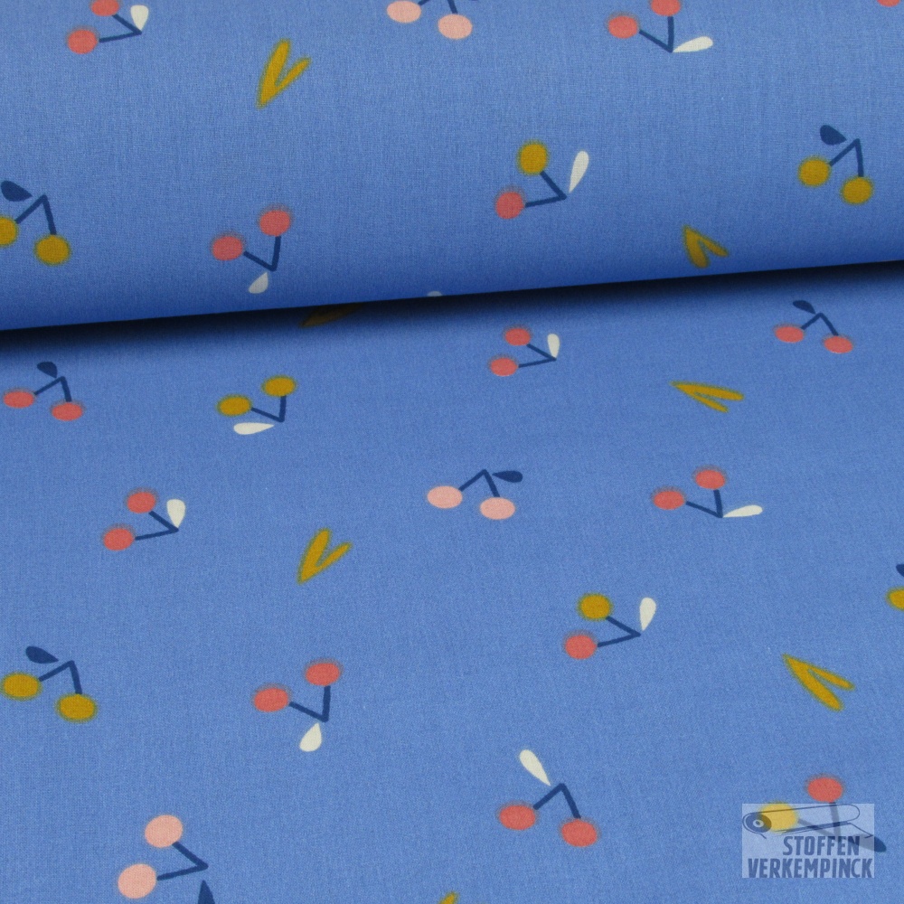 Katoen Print Krieken Blauw