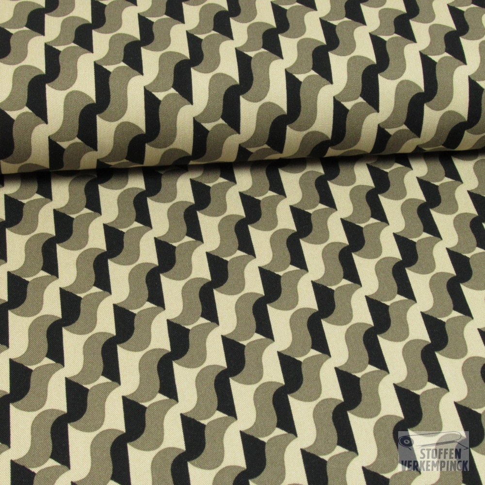 Viscose Twill Graphic Wave Kaki