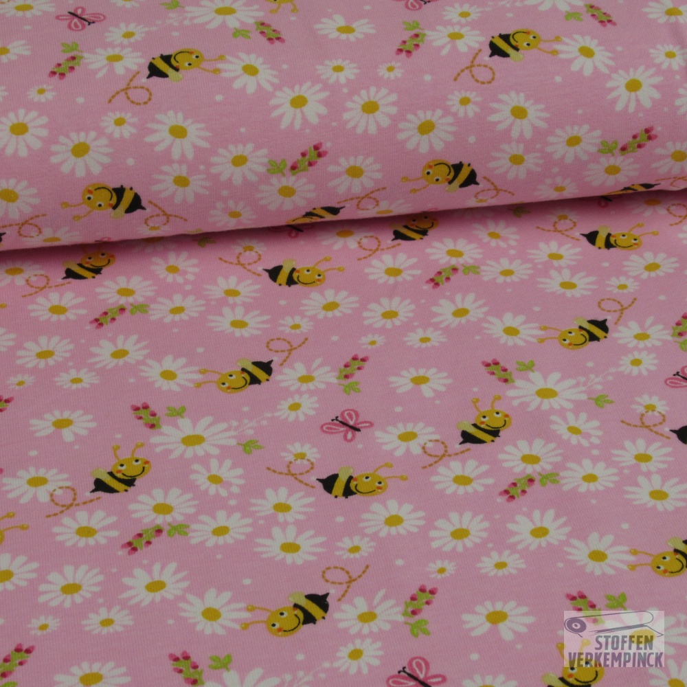 Jersey Print Bees & Daisies Rose