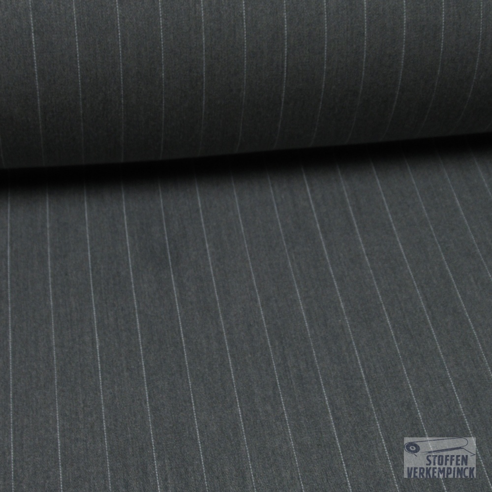 Bi-stretch Krijtstreep 2 cm. Grijs