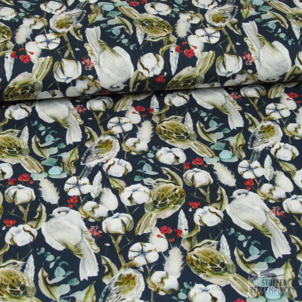 Poplin Digital Vogels Navy