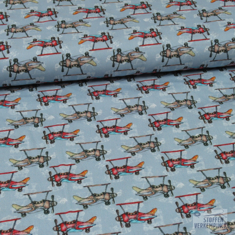 Poplin Digital Helicopter Blauw