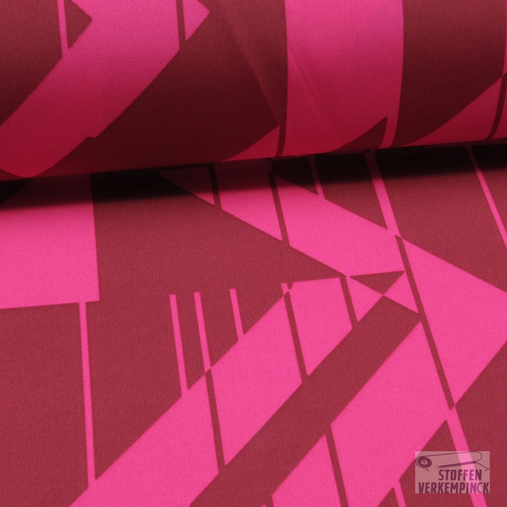 Polyester Twill  Geometrie Wine/Fuchsia