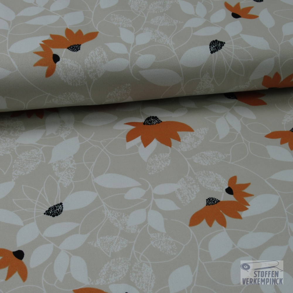 Stretch Satijnkatoen Flora Beige