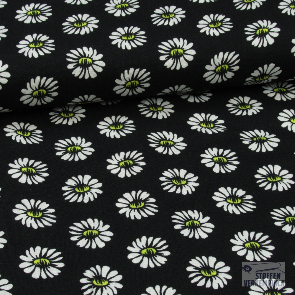 Viscose Poplin Daisy Zwart