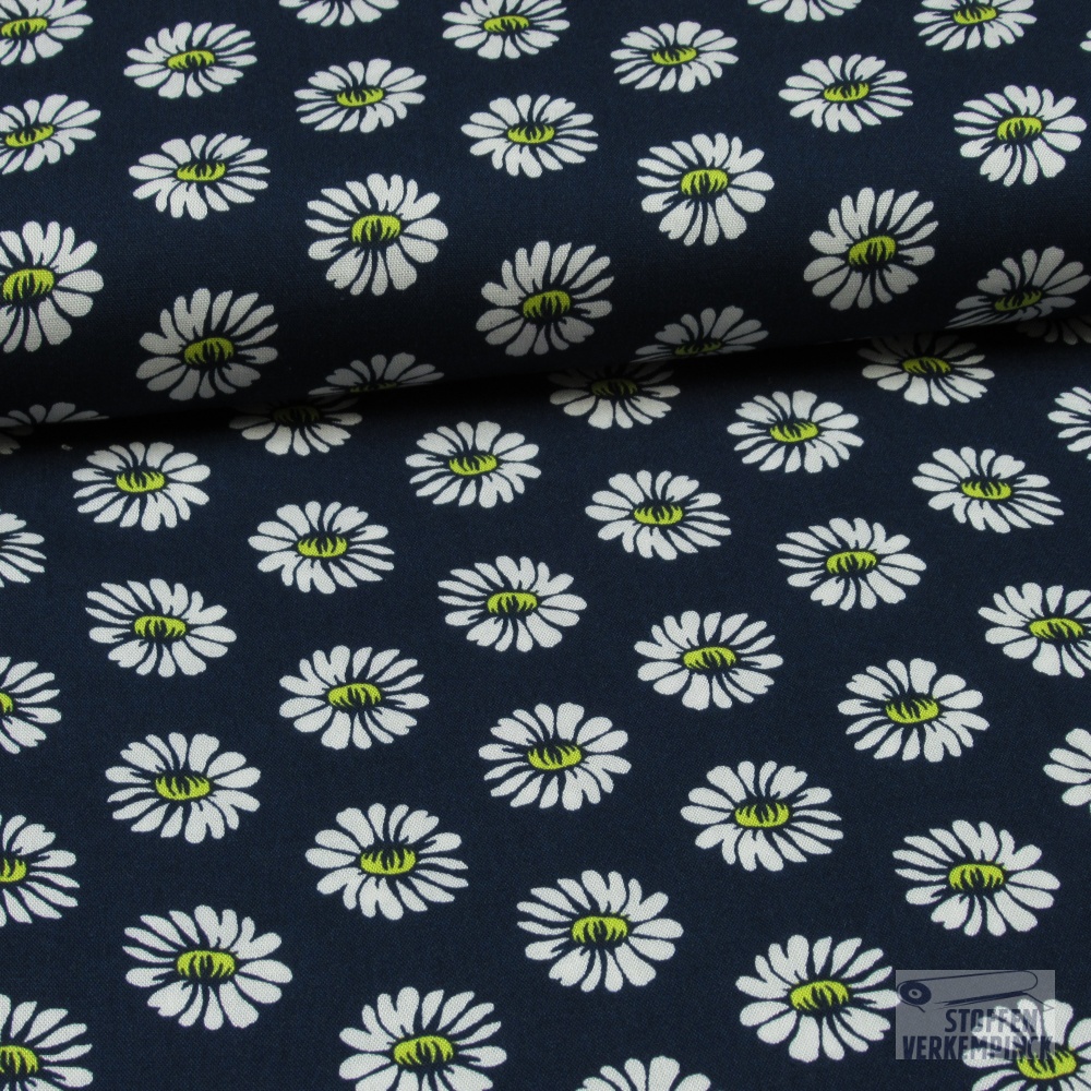 Viscose Poplin Daisy Navy