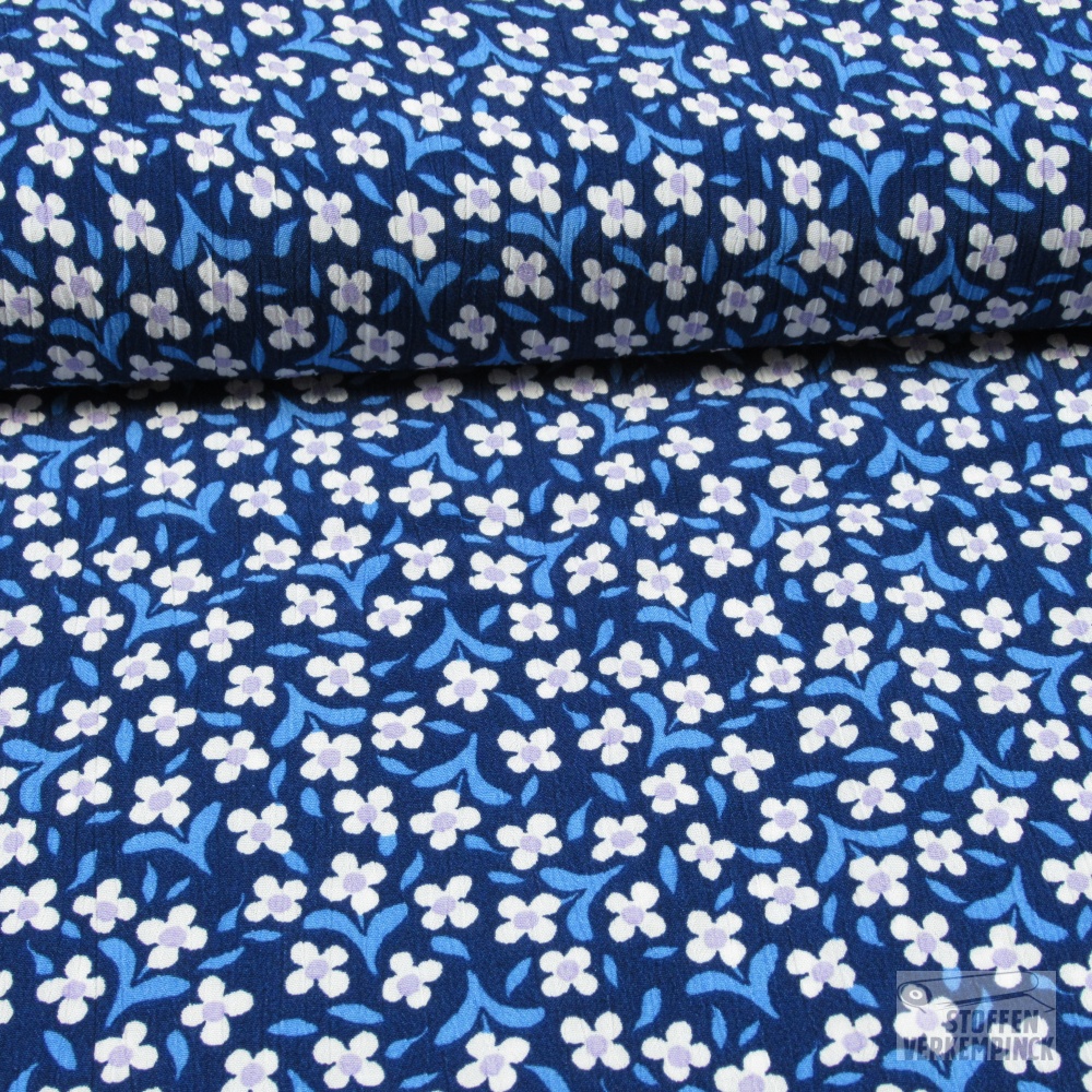 Viscose Crèpe Bloempje Blauw