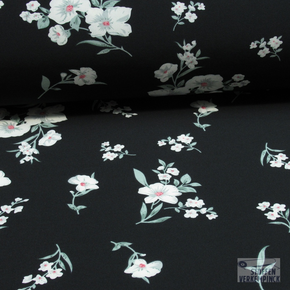 Polyester Stretch Bloesems Black/Sage