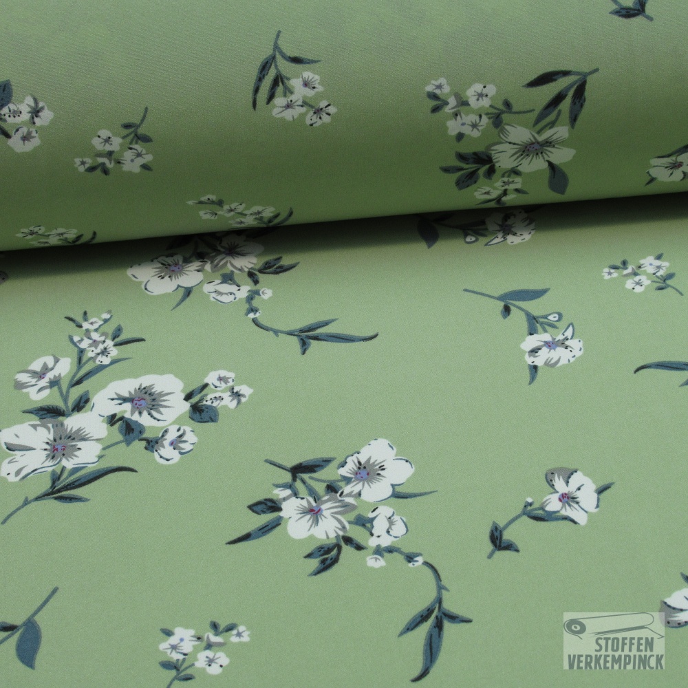 Polyester Stretch Bloesems Sage