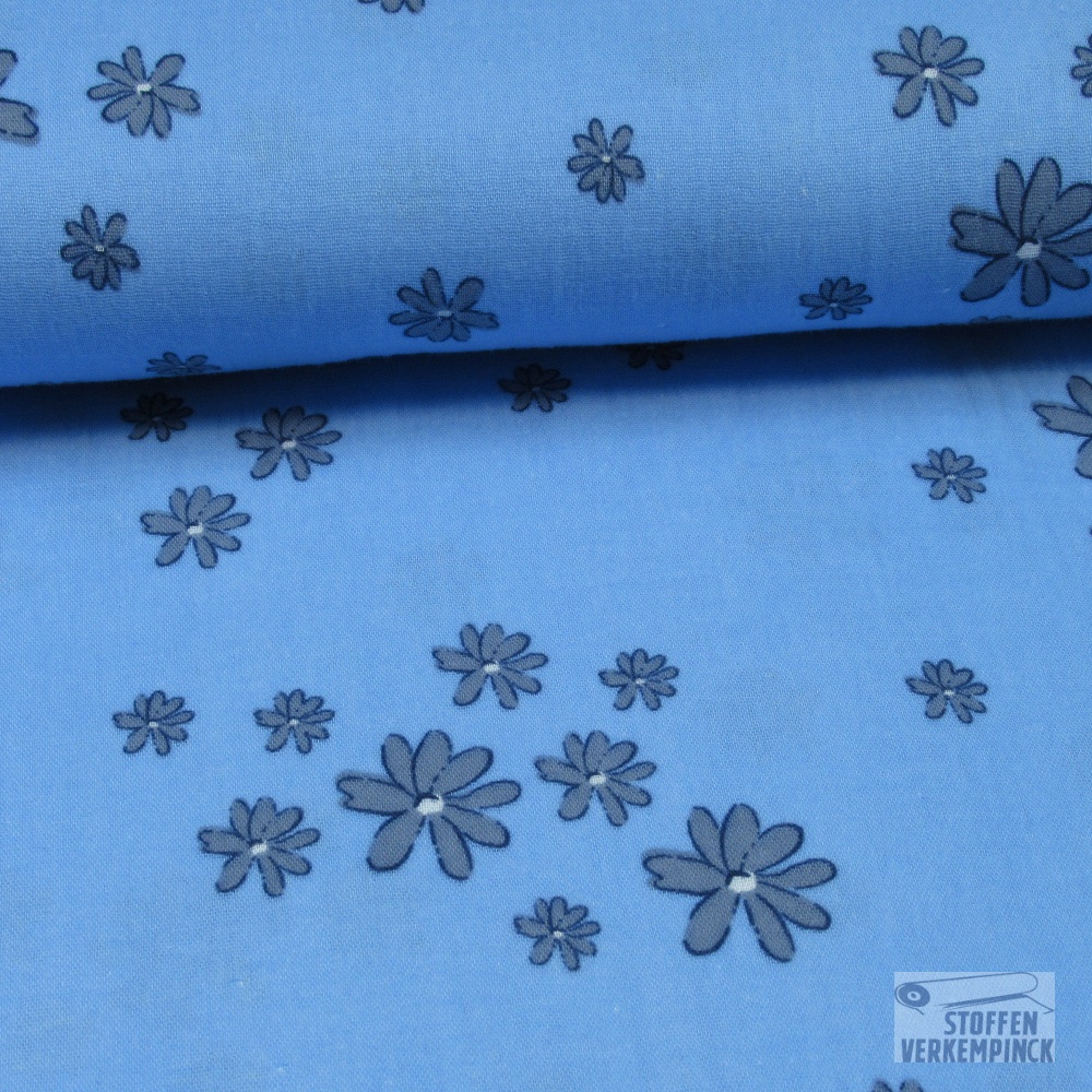 Double Gauze Dreamy Flowers Blauw