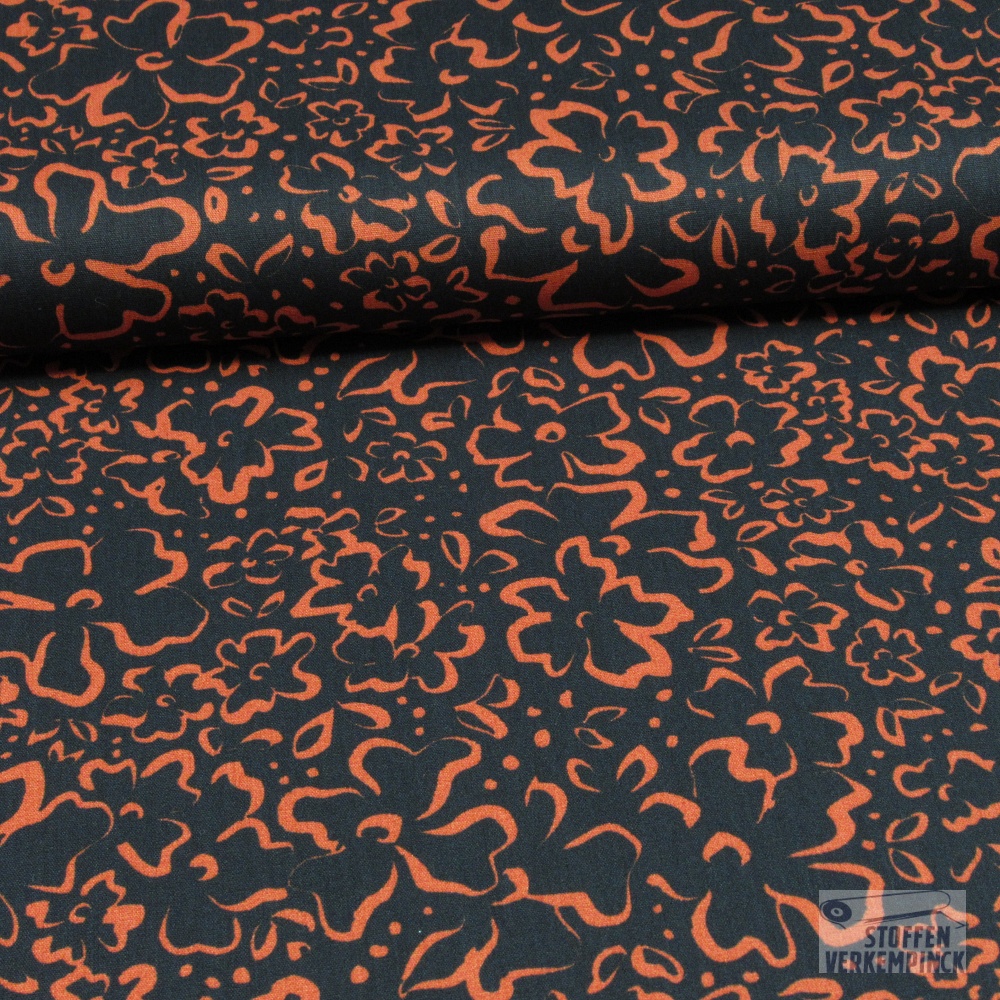 Poplin Wild Flowers "B" Zwart