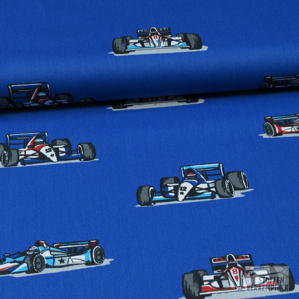 Poplin Racing Cars Blauw