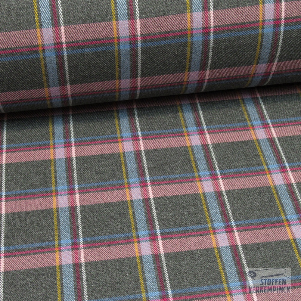 Stretch Tartan Check Antraciet/Rose