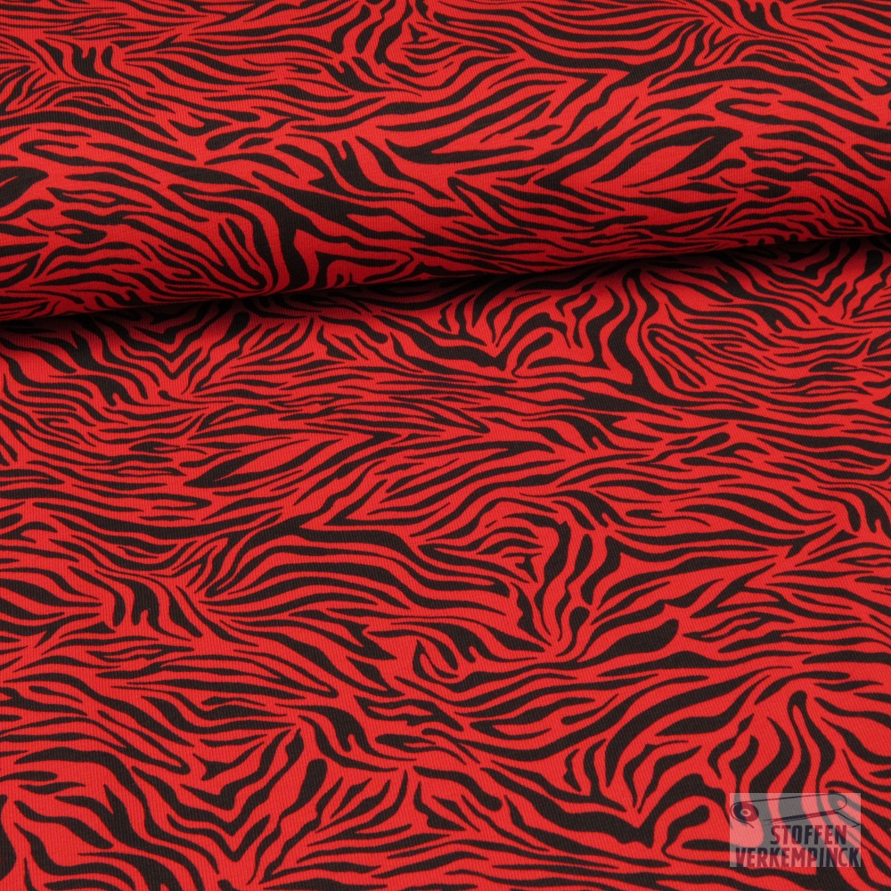 Jersey Katoen Zebra Rood/Zwart