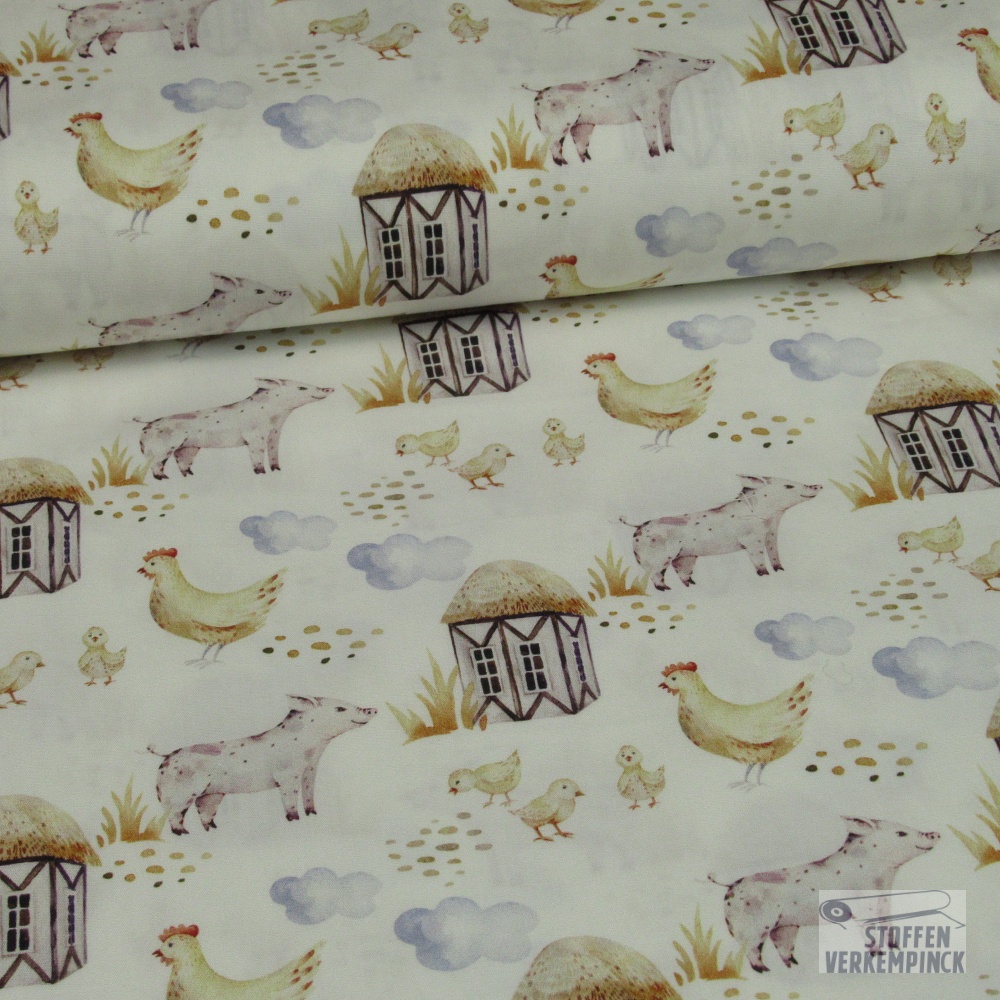 Poplin Digitaal Bedrukt Boerderij Stijl Snoozy Fabrics (Design D)