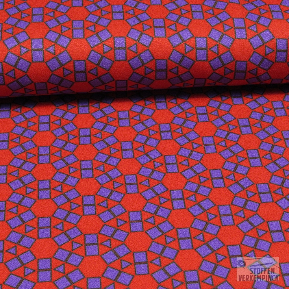 Crêpe Stretch Grafisch Dessin Rood/Paars