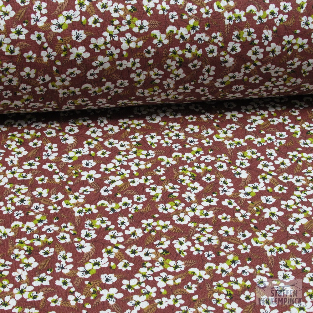 Katoen Mille Fleurs Bruin