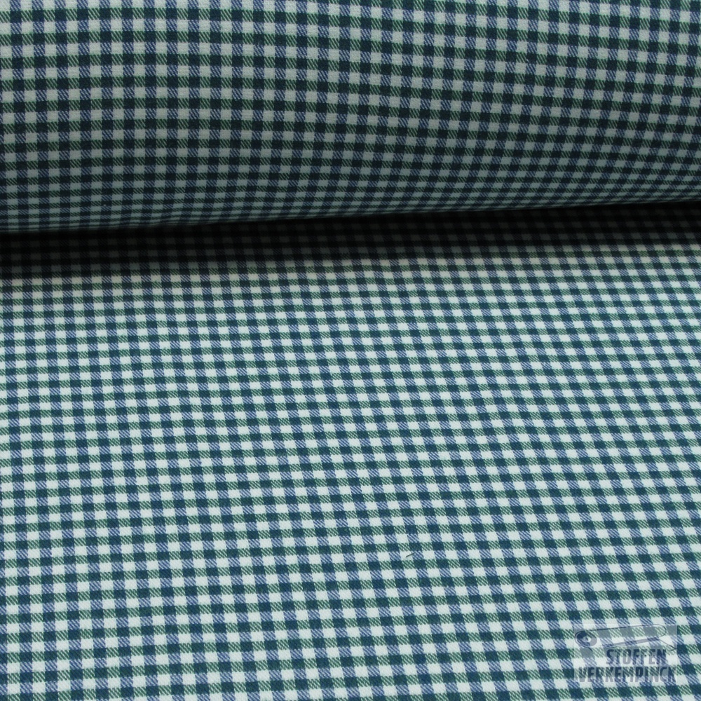 Flanel Katoen Klein Ruitje 3,5mm.  Groen/Marine