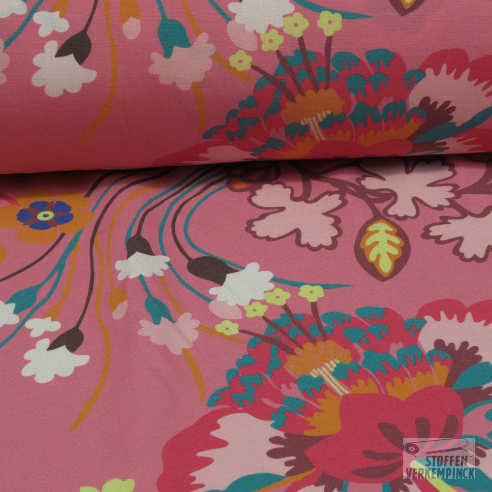Viscose Flower Power Pink