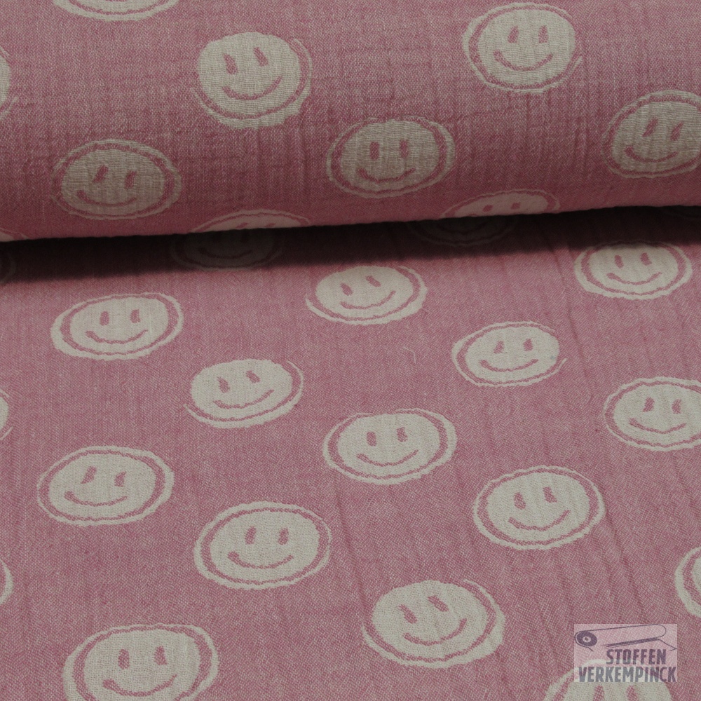 Double Gauze Jacquard Smiley Pink