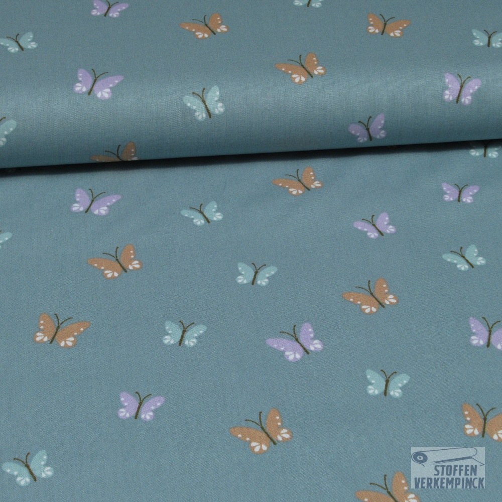 Poplin Bio Butterflies Dark Mint
