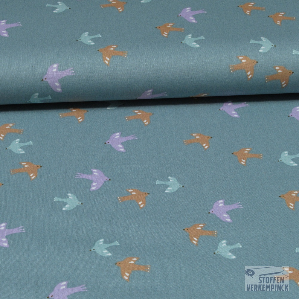 Poplin Bio Birds Dark Mint