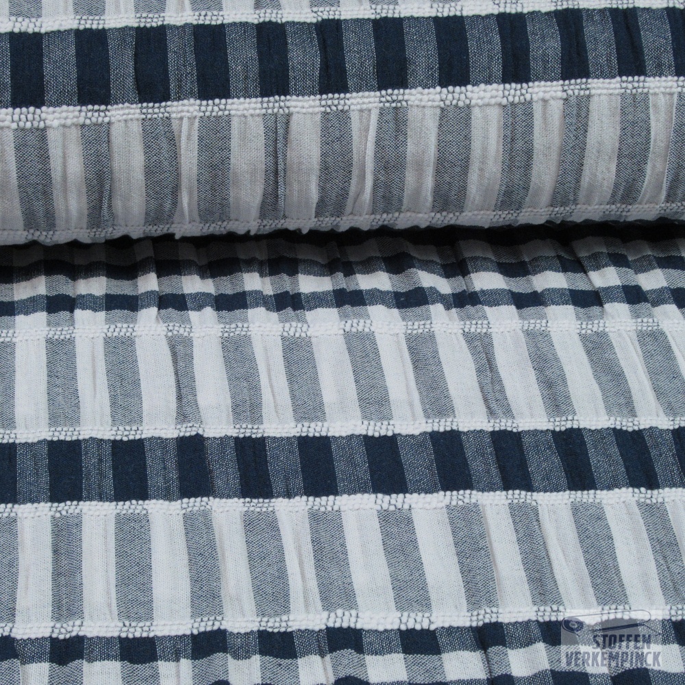 Crinkle Cotton Vichy/Stripe Navy