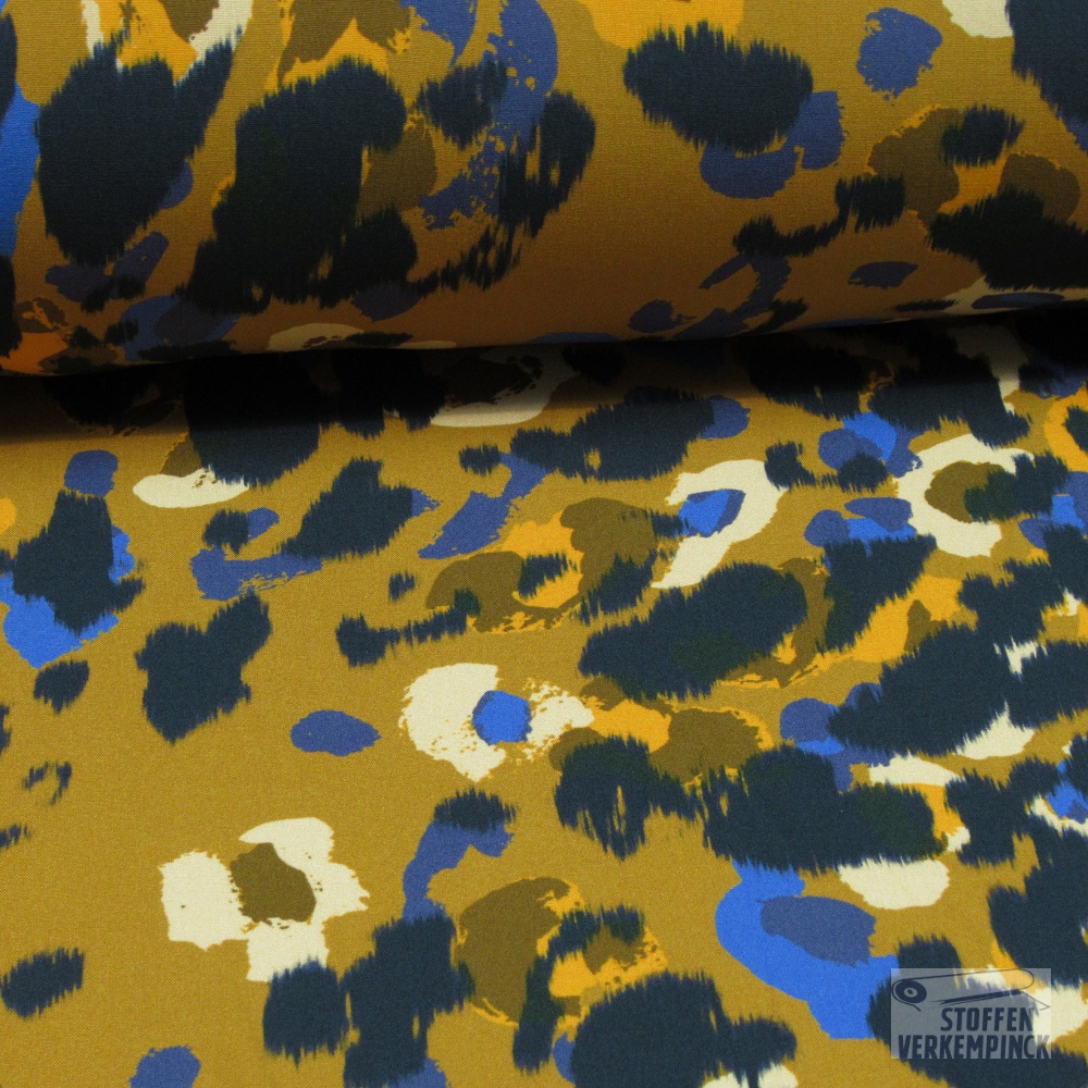 Viscose Dierenprint Oranje/Kobalt