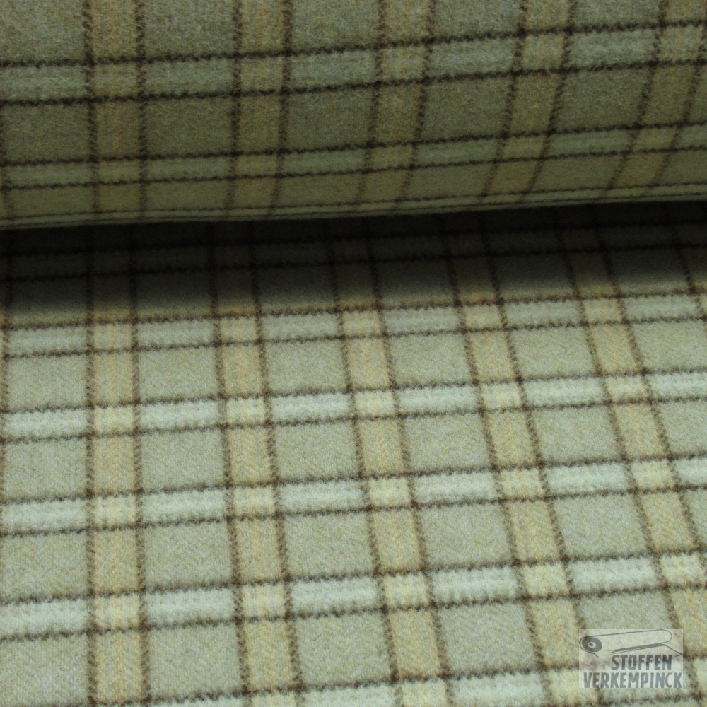 Mantelstof Ruitje Zand/Beige