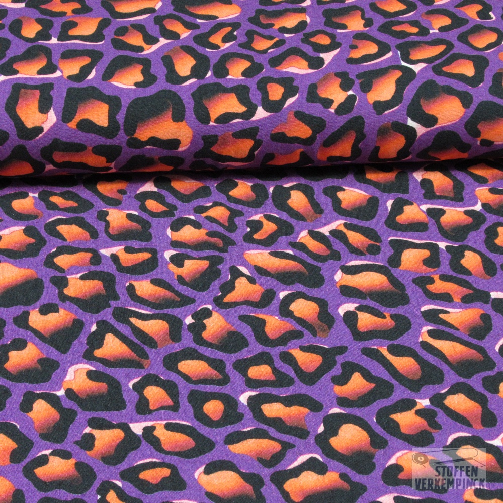 Viscose Digi. Leopard Koraal/Paars