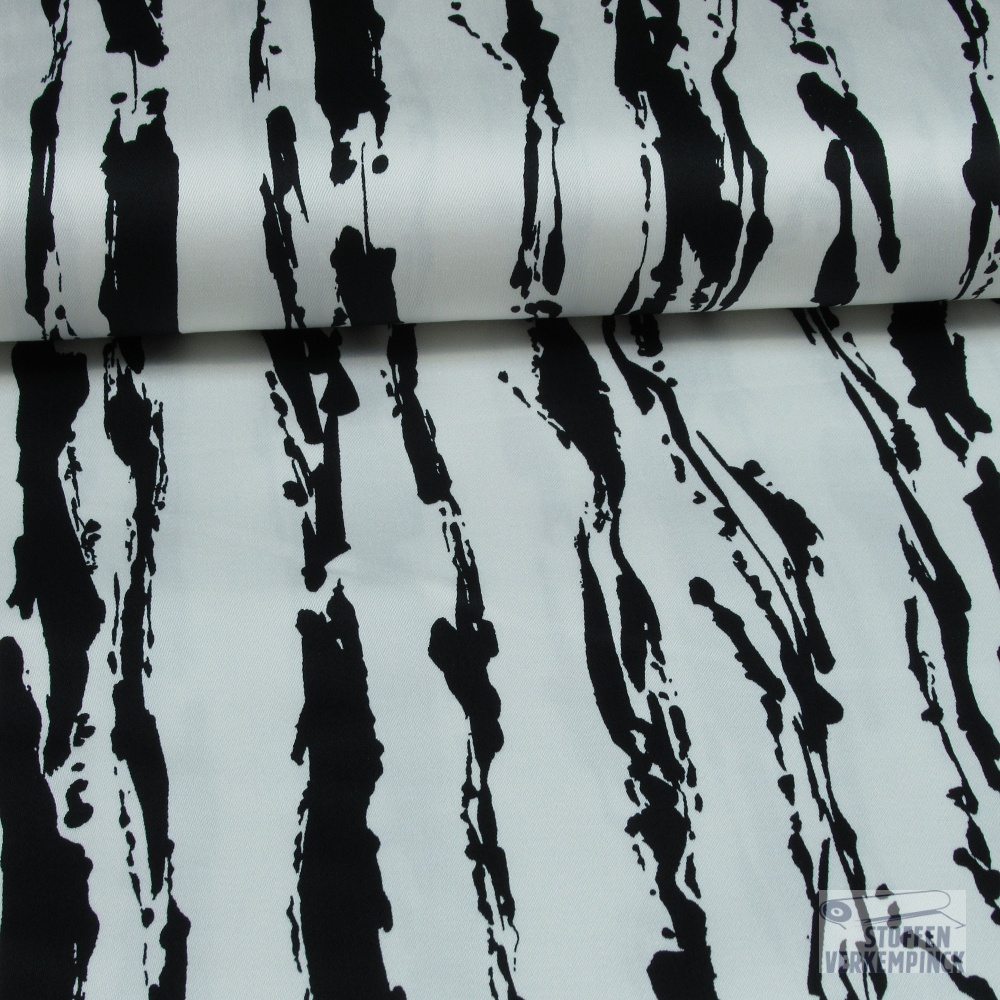 Satijnkatoen stretch Print irregular stripe white black