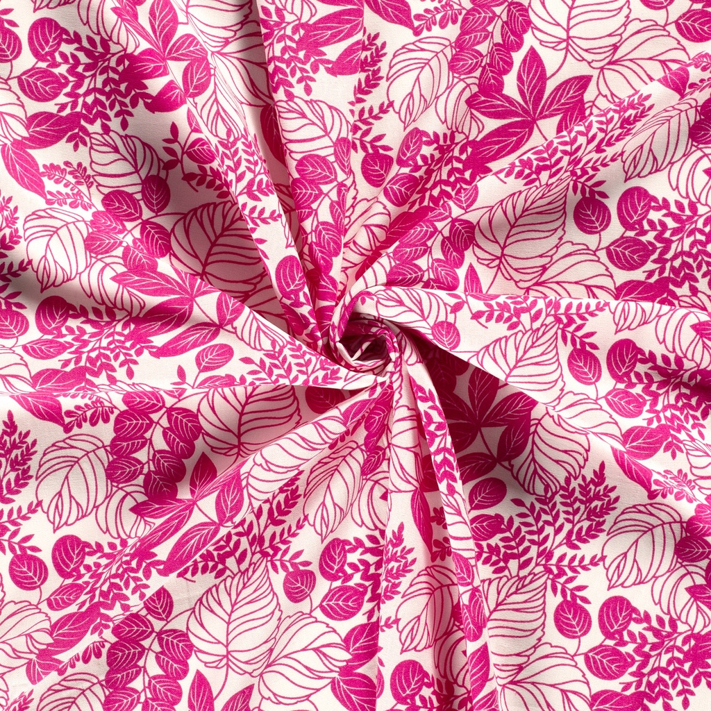 Linnen/viscose print bloemen fuchsia