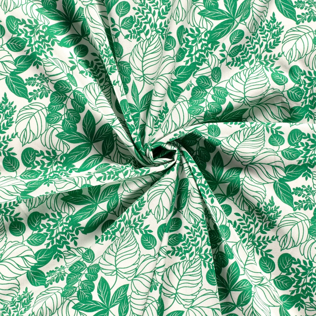 Linnen/viscose print bloemen groen