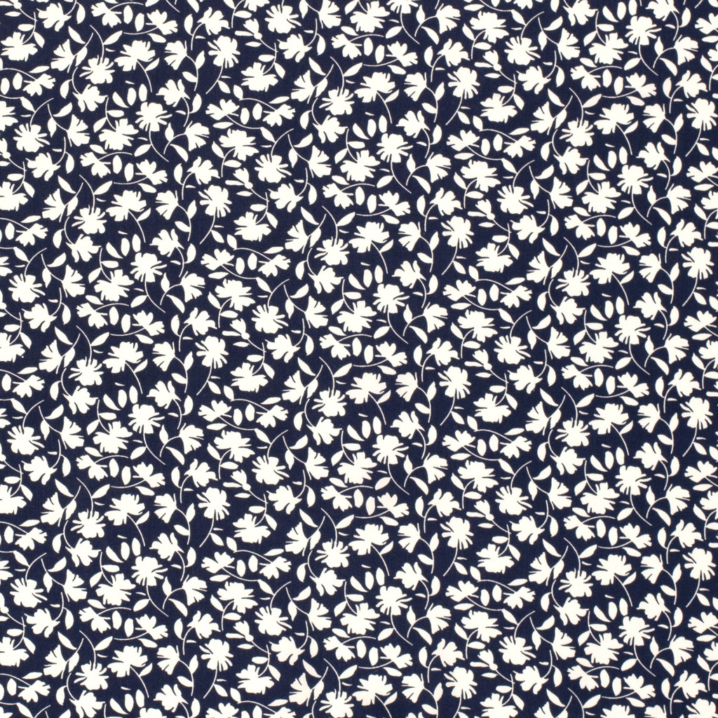 Viscose poplin print bladeren marine
